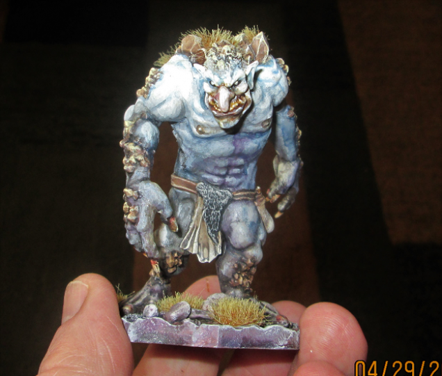 Thought I'd share this. While building the battle boards I've been concurrently working on a few units for a brigade-sized Battlesystem scrum to baptize the terrain. This rock troll will be a bad guy PC. He was the Reaper free mini with $10 purchase for the month of March. I cammed him to look like a snow-covered rock.