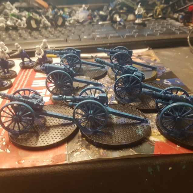 The Artillery Pieces were Basecoated in Macragge Blue