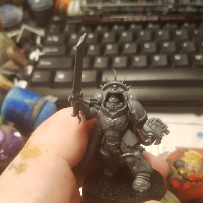 The Head is Taken from the Venerable Dreadnought Kit and the Sword was Broken as is the Chapters Tradition but Otherwise the Minis is as it Comes in the Box