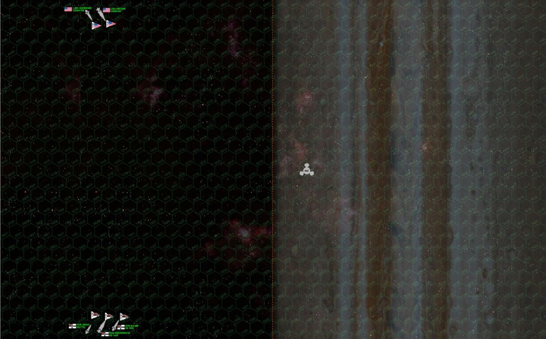 Here’s the opening map.  Even at a scale of I hex = 180 kilometers, a jovian gas giant will NEVER fit on a table … you won’t even meaningfully see the curvature of the planet’s sphere.  Seriously, on this scale Jupiter is almost 900 hexes across, that’s 23 complete Darkstar Maps.  Yes, I have measured it, and yes … you can technically see the curvature, but no … the curvature is so small at that scale it literally has no game effect (i.e., always stays within the same row of hexes).  Elessar2590 has the Hipper class light cruiser KMS Koniggratz, the Maas-class destroyer KMS Sauer, and the Emden-class frigate KMS Jena.  I have the sleek, beautiful, powerful, but expensive and somewhat vulnerable San Antonio-class light cruiser USS Denver, and the Valcour-class destroyer USS Vincennes. The objective is to fight over the atmospheric gas giant station floating in the upper layers of the gas giant, much like Bespin’s Cloud City.