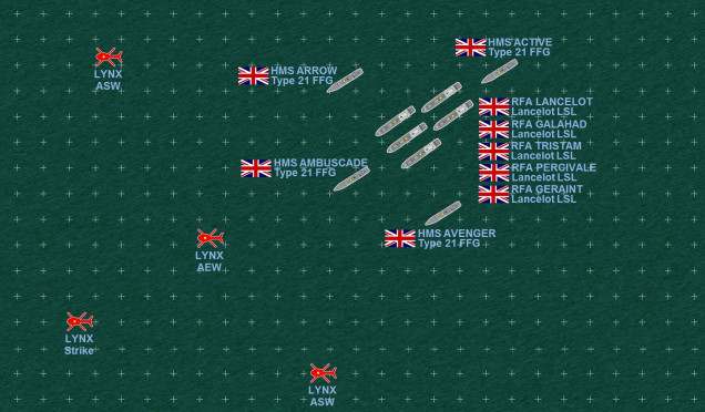 In contrast, the leading element of the British support fleet (made up of five 