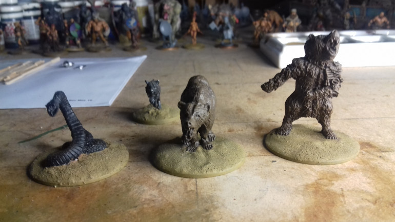 The wolf is from the Symbaroum project and two bears and snake creature are from a failed Draculas America project. (Lots of failed projects here?)
