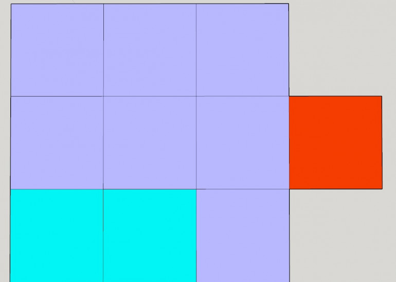 The Battery. Red is the Command Gun, Purple are the Lascannons and Blue are the Autocannons.