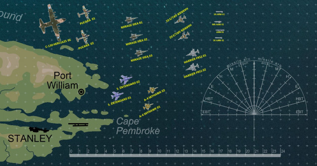 Expanded the aircraft types, trying to cover more of what is featured in the Operation Corporate AirWar C21 supplement.  Added Argentinian Super Entendard (navy strike planes), C-130 Hercules (US-made transport), and IA-58 Pucara (counterinsurgency strike / recon turbo props).