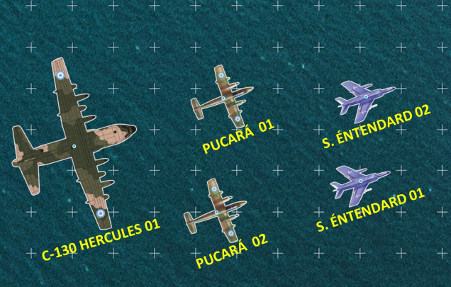 Close up of the new aircraft.  The planes to to scale with each other, but not to the ground scale of the game (logarithmic, but ROUGHLY each grid is about half a nautical mile). This is why there is a blue dot in the center of each aircraft. showing its true position for ranging and movement.