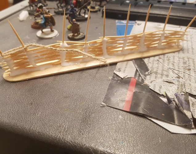 Then Toothpicks were Bend into Place. This was so Infuriating and Prone to failure I abandoned the Other Two Fences. I Will Use this for Scenery on a Hobbit Hole Rather than a Stand Alone Fence.