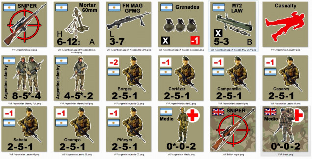 So here are Argentinian infantry conscripts, commanders / leaders, support weapons, British snipers and medics, Argentinian snipers and medics ... pretty much the rest of what is needed to run a beginning Valor & Victory game in the Falklands, 1982.  Hey, anyone ELSE build two whole armies in the last 6 hours? =D