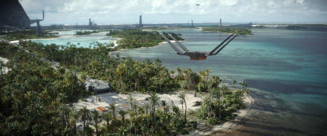 shot of the landing pad from the film. reasonably open area surrounded by trees. one large structure.