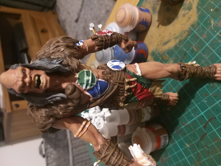 As usual at this stage I got over excited and stopped taking photos. Everything was simply painted a base colour, I went with lots of brown and tanks with brighter colours for the shields and leathers.