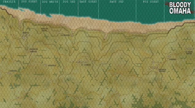 The full map, now with trees, hedgerows, and a beach shingle.  