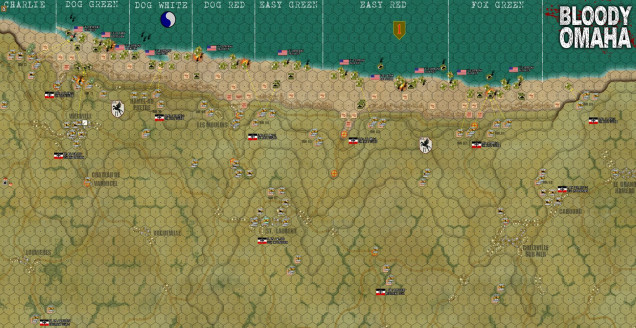 H-Hour +10 minutes.  27 American platoons have been destroyed (marked by black smoke columns) across five miles of assault beach.  So that's over 900 men killed, wounded, or hopelessly scattered.