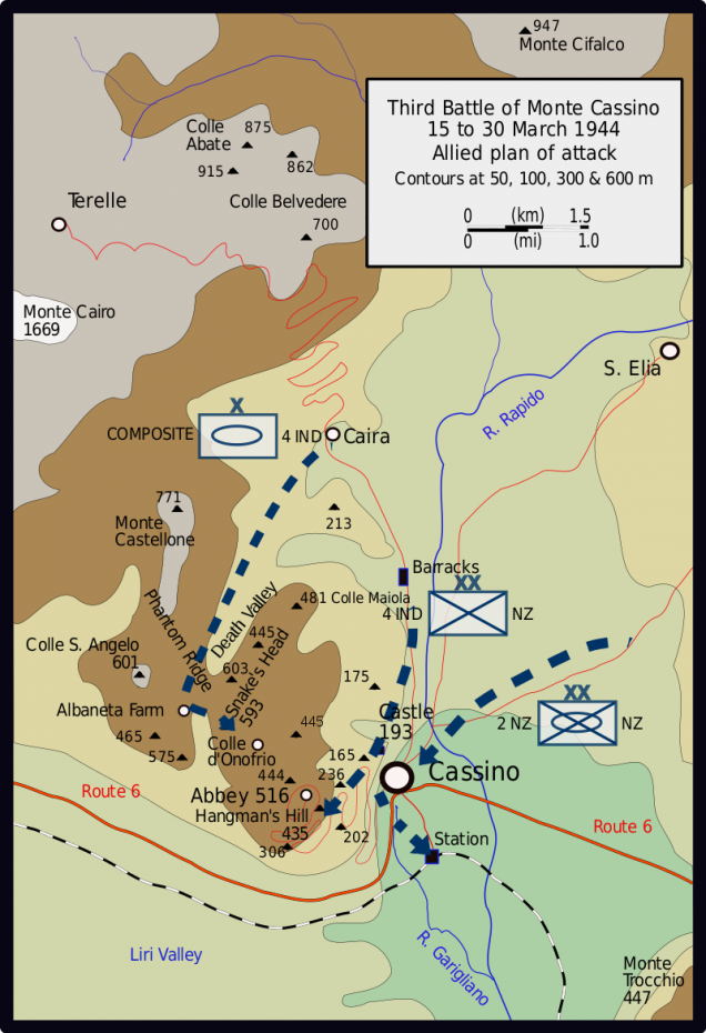 The overall plan of attack. Albaneta Farm can be seen just above Route 6