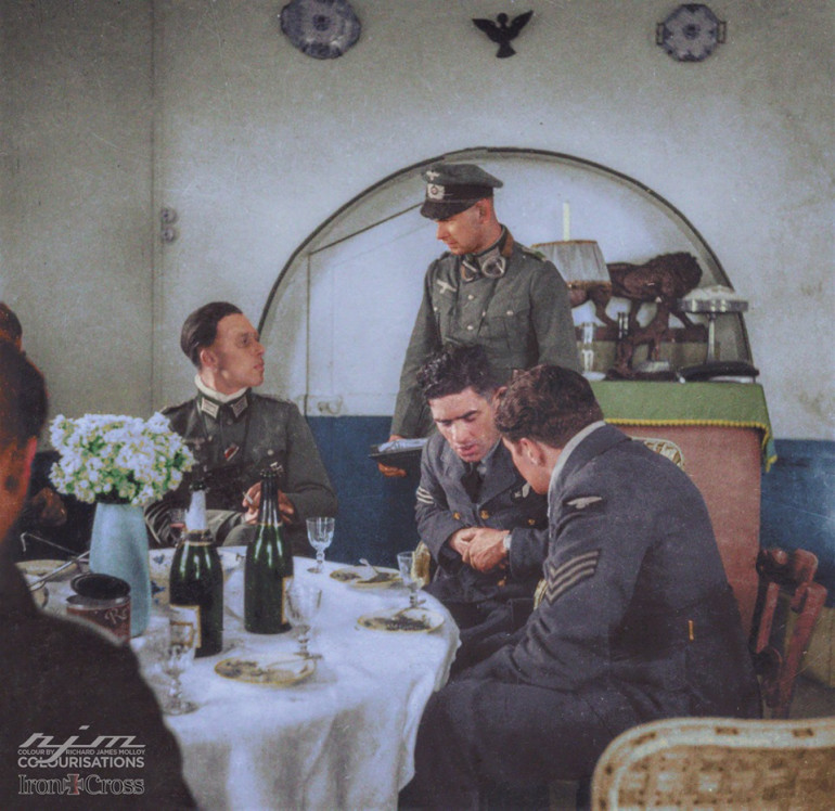 The German Officer at the Table is Hans von Luck in 1940, the Two RAF Members were shot down several days earlier. This is the picture that made me look through the page