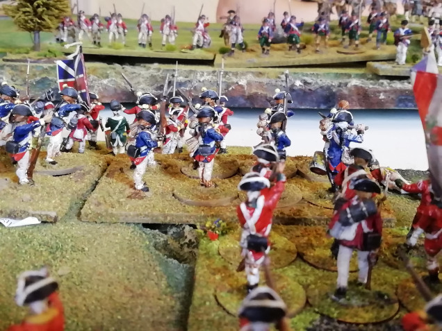 Militia and Red coats fight in the river