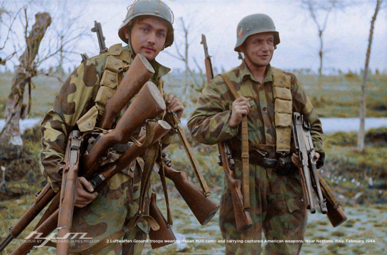 Luftwaffe Ground Troops in Italy with Captured German Weapons wearing Italian Camo