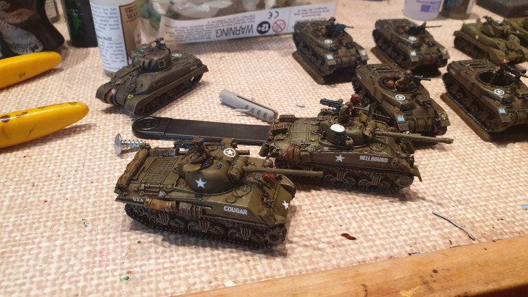 Oddballs Sherman  the original from Battlefront on Right  my conversion in foreground