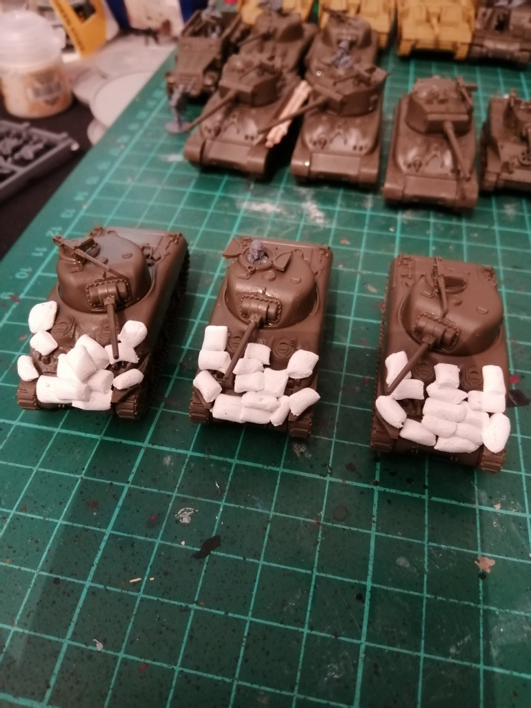 Shermans with sandbags