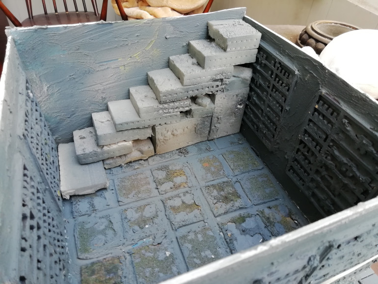Also started work on the interior stairs that lead up to a hatch on the roof