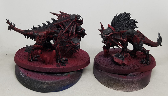 24/08/19 10:45: The first highlight on the red flesh is down.  I'm trying to not let the highlights overpower the dark tones.  I want these guys to look quite different to the Bloodletters