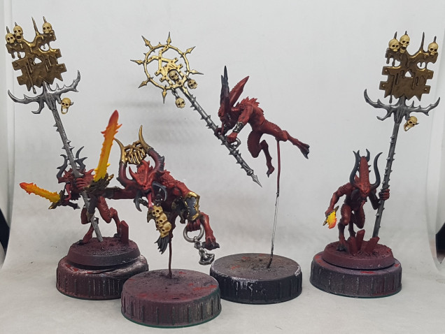 Monday 12/8/19 20:15 and the skulls and the last of the leather are done.  That's everything for the red guys except the bases finished.