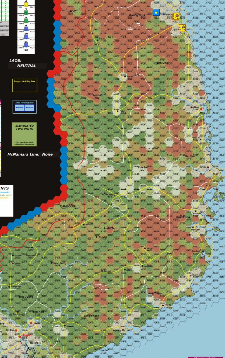 Mid-country - Ho Chi Minh Trail shown red/blue