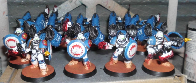 World Eaters Assault Squad with combat shields and chainaxes