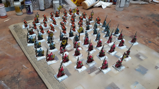 Watching varnish dry - once characters and extras are added I have 3 existing units of night goblins to add these to, so a reasonable stand-alone force.