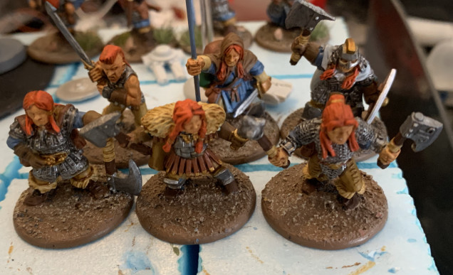 I added a shield to the Valkyrie figure, second row far right. The shield was a spare from the Conqueror Miniatures two handed axemen unit.