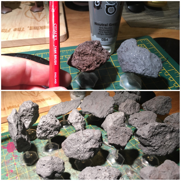 Starting on my asteroid/rok fields. Starting with this grey undercoat. Then will apply a lighter grey drybrush.
