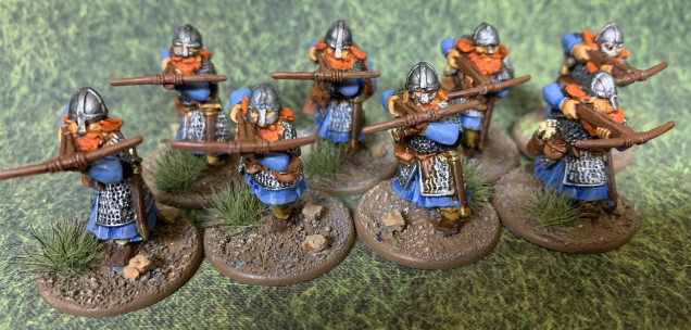 With this unit done, I’ll do one a unit of bowmen and that’ll give me all three options available to the army. In Saga, I probably wouldn’t run more than one missile armed unit. In Lords of Erewhon the units are smaller so I might run two or maybe three missile units. 