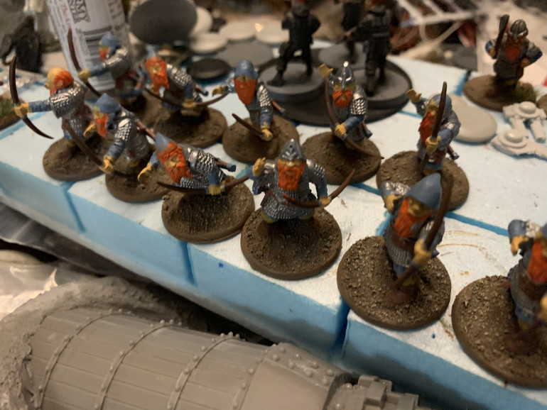 After a brief hiatus to work on another project, I painted the chainmail on the archers. A couple of more details and then touch ups to go. 