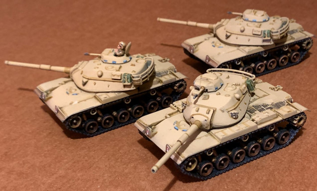 The three USMC M60A1 MBTs.  Now these will see rather heavy modification later on as I add Gulf War-era ERA (explosive reactive armor) panels.