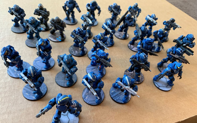 Yay!  Blue force complete.  Each of the three main forces has 30 troops. Extras went into the 