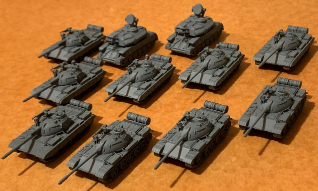 Iraqi force started as well.  Built and primed.  I used to Syrian T-54 battalion from Fate of a Nation - it's close enough and I'm not going to run around buying from 12 different sources to cobble together a force of different vendors, detail levels, and materials.