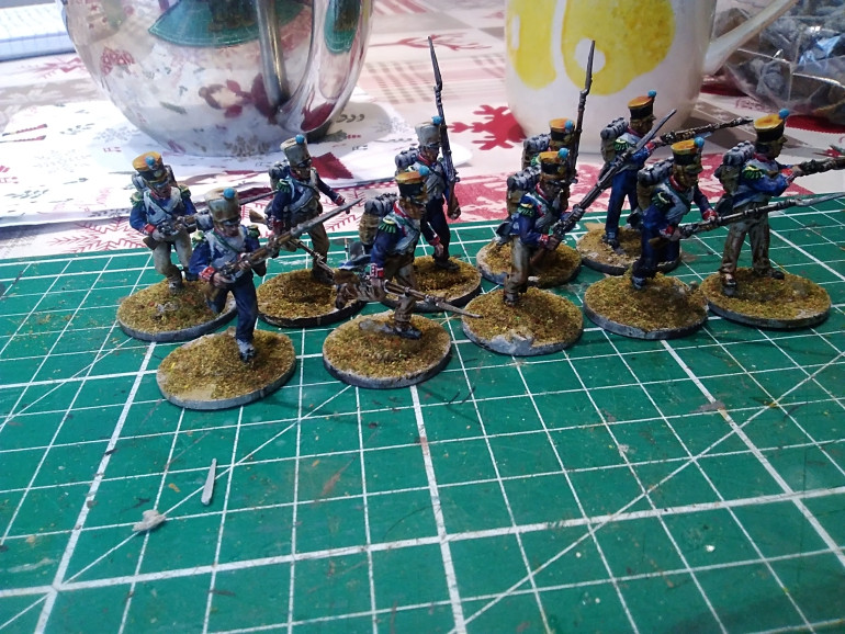 This morning I got to work finishing off the ten light infantry 
