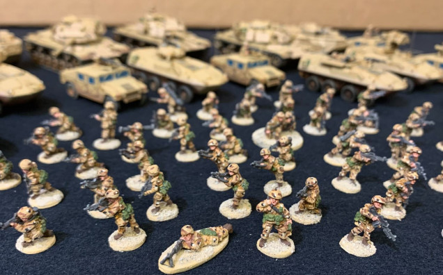 15mm Battlefront / Team Yankee (Ryan's Leathernecks, LAV-25 platoon, US Infantry Platoon) - also two AAV-7Ps from Forces of Valor (although Battlefront has a 2-vehicle pack for them as well, I think)