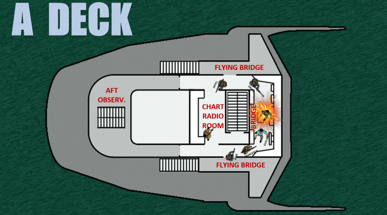 Finally we get to the bridge, where one colectivo throws a flash bang grenade that Sirius kicks with his boot into the bridge.  The last enemies are cleared, but Montejez himself (half-blind and deafened by that grenade) snatches up a pistol and shoots FRANCESCA of all people in the leg.  Turns out she was the one who tipped off the colectivos about the daughters being smuggled out on this vessel - angry that she was being hung out to dry as bait.  Basically, Montejez and Francesca used each other, and X-Team 619 got caught in the middle.  Just goes to show that in shadowy world of the private military contractor, the 