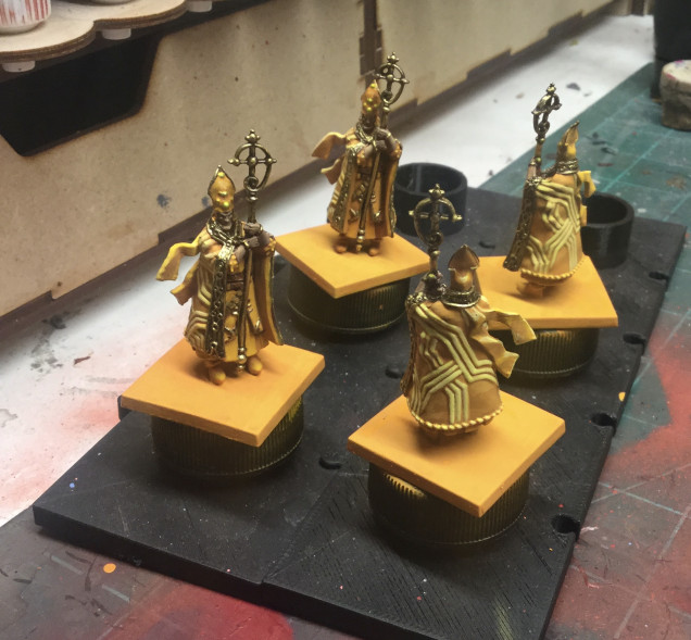 Okay so they’re a bit more orange than yellow. I use like them that way. Tomorrow I’ll try to get better pictures of the council up. I actually have the blinged out servants–30 plastic minis rather than cardboard—but I think I’ll play with the cardboard tokens for awhile and move on to other things. 