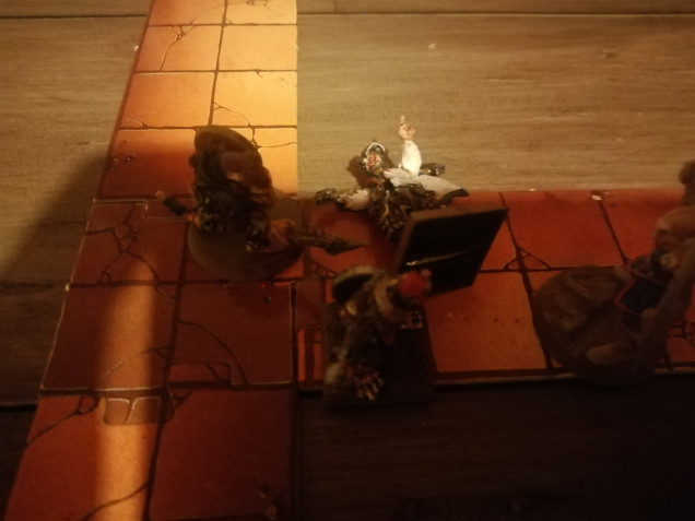 Klaus is later ambushed by two of the luckiest Skaven who manage to knock him out. His comrades give up a potion to save him and run from the dungeon to spend some gold heal up and return.