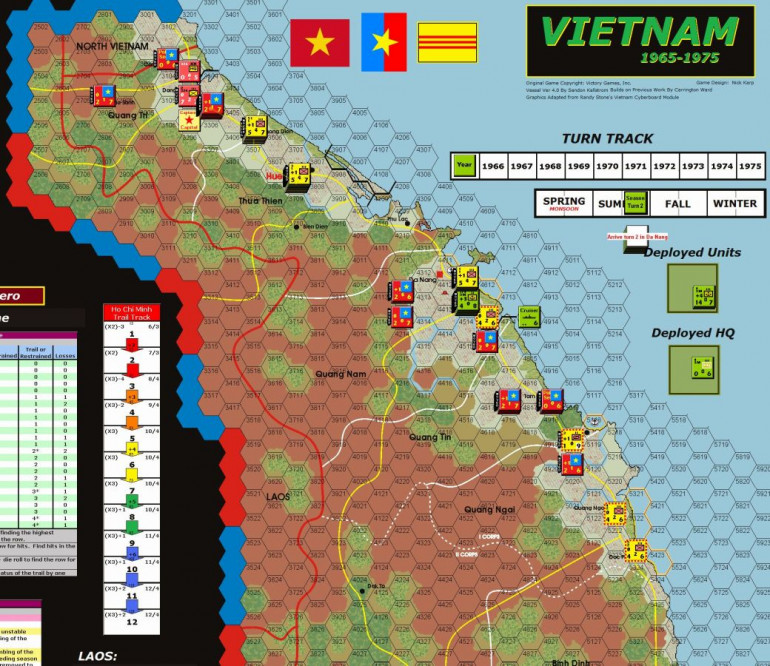 The first turn ended with some consolidating movements and preparation for operations in Turn 2. The US player receives reinforcements at the start of Turn 2 (3 1st Cav regiments and Div HQ). In hindsight, this is where I should have pushed more as the US Player. Worried about leaving critical hexes exposed, I fell into a reactive role and couldn't press to make gains.