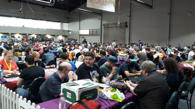 Some of the 'play all day' board gamer participants. I spent my day at the 3 main tabletop pavilions so didn't actually make it over to the one with the rest of the board gamers and the RPG sessions, but I'm sure everyone there was having a great time too.