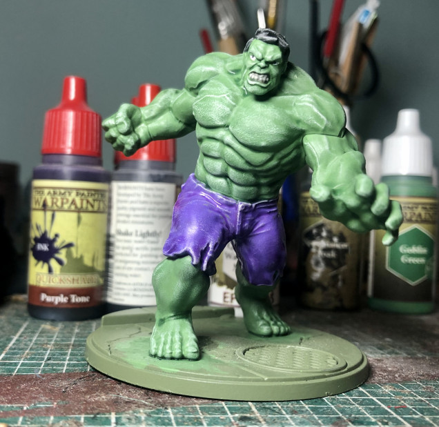 So here he is after a green and purple wash and then another dark tone wash over the whole model.