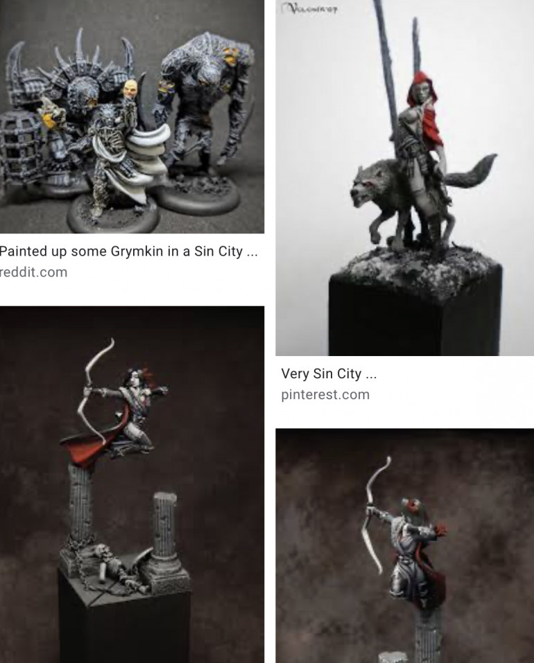 I put a shout out onto social media and adopted a great idea to go for a kind of Sin City style. This would enable me to only paint a few details and get the models done mega fast. 