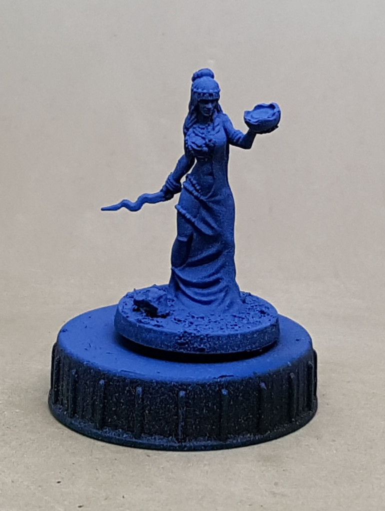 Painted using Creature Caster Pro-Acryl paints through an airbrush over a zenithal.  Based with Dark Grey Blue, Highlighted with Blue, and zenithally highlighted with Faded Ultramarine