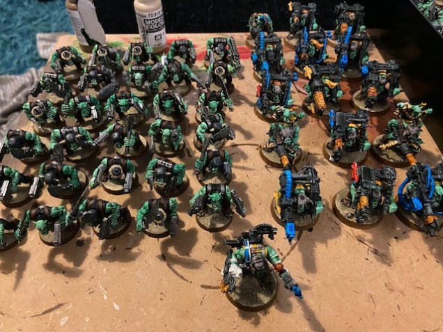 30 Goff boys, 15 Lootas and 1 Big Mek (mek needs finishing)