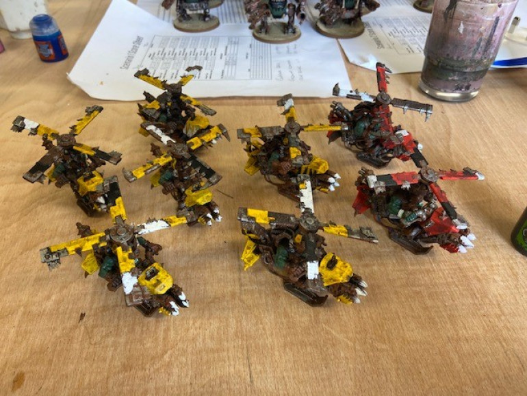 Bad Moons Koptas along side a couple of Evil Sunz ones. It was massively easier painting red over base brown then it was to do Yellow, which took around 3 coats!