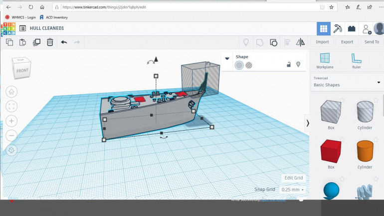 The red boxes are structures I have added to conceal weird angles in the file.  The gray box is a 