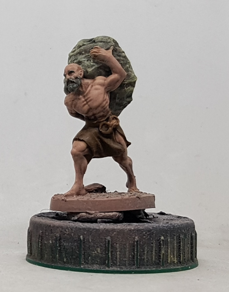 Mid tone leather: Base with Colour Party Paints MA41 Oakstaff, or any standard leather, wash with Agrax Earthshade, then highlight with P3 Beast Hide. The rock was painted with P3 Bastion Grey, washed with Nuln Oil and then drybrushed with P3 Jack Bone