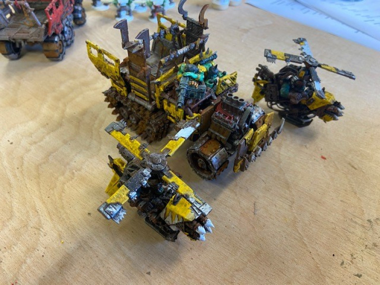 Trukk And Deffkoptas have more worky bits on show then the others so got a rust brown base instead of yellow.