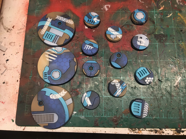While these will be perfectly serviceable, I’m not nearly as excited about them as I was the Nomad bases. They will do for now and, given the speed with which I accomplish projects, possibly forever. I finally got to use some of the stencils I had lying around. 